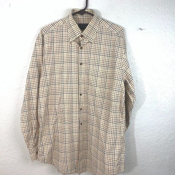 Scott Barber Button Front L/S Tan Checked SHirt - Picture 1 of 7